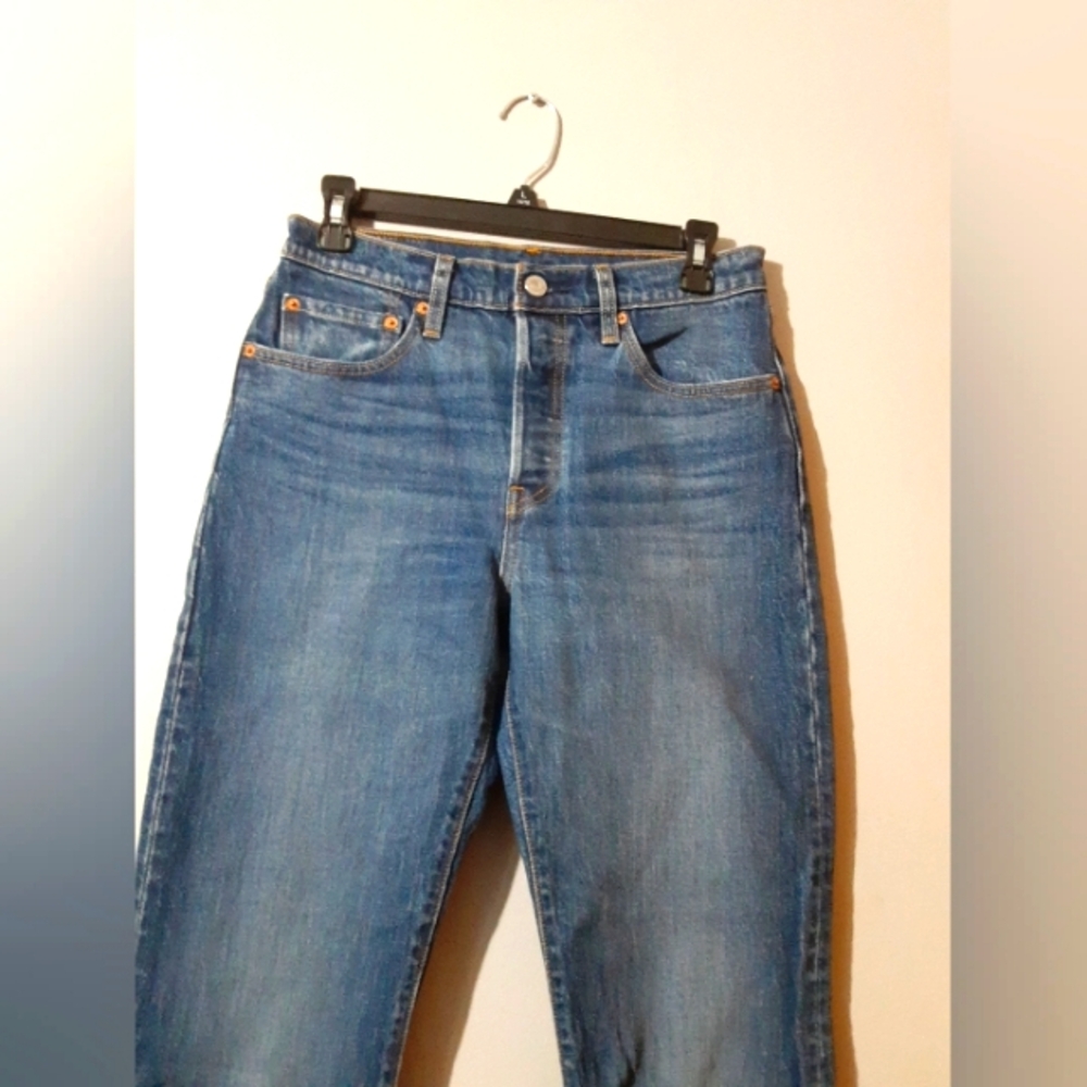 Levi's 501 Jeams Women's Crlppex Blue Straight Wide Size 27/26 Classic Denim - Picture 2 of 8